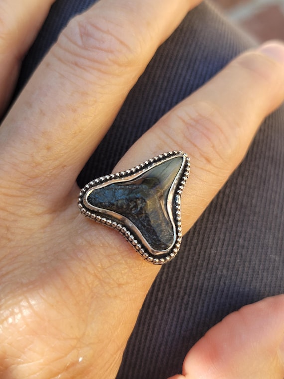 RESTOCKED! Silver shark tooth ring. Sterling silver megalodon ring.  One of a kind custom ring.