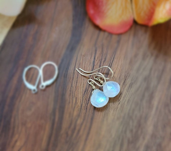 Simple moonstone earrings.  Silver, gold, and rose gold available