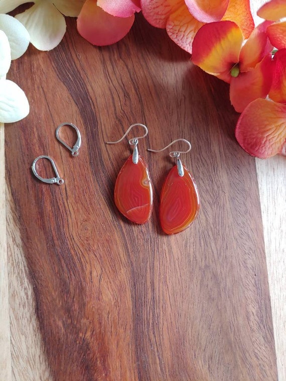 Sterling silver carnelian gemstone earrings.  Gorgeous vibrant orange earrings