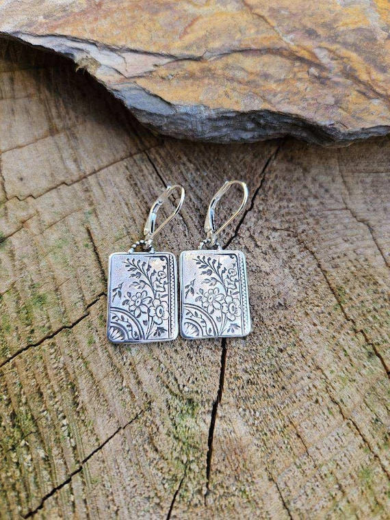 Sweet French art nouveau storybook earrings. Dainty vintage design.  Locket book earrings