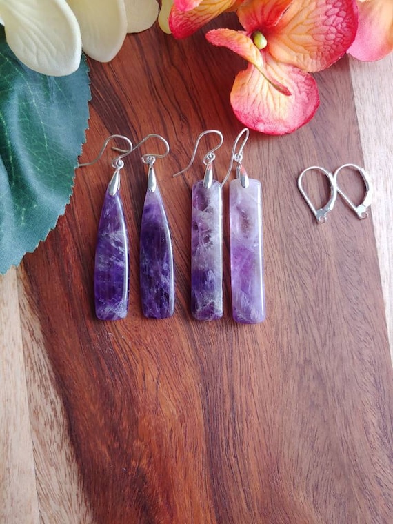 Long amethyst earrings.  Silver amethyst earrings
