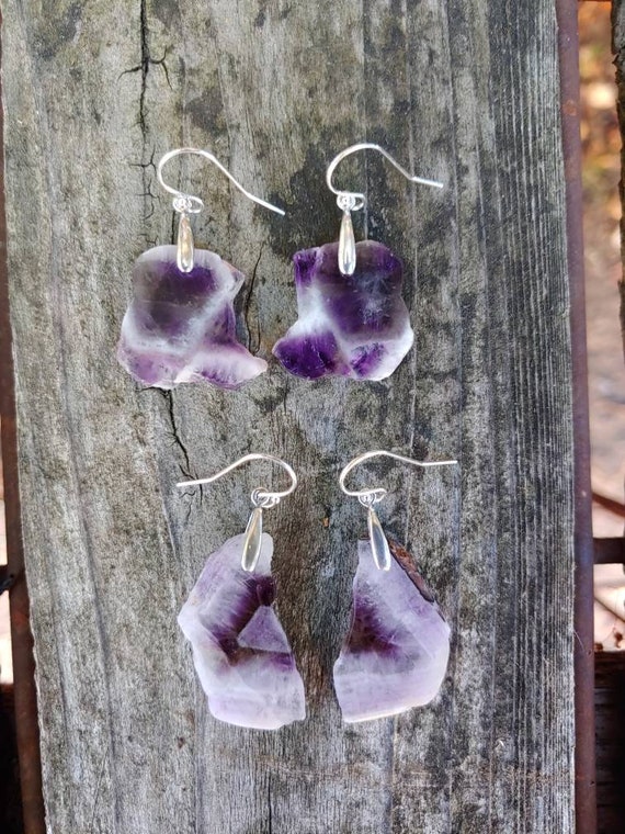 Unique amethyst earrings. Sterling silver amethyst earrings.