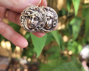 art nouveau earrings. Gold woman earrings. Vintage French art nouveau earrings