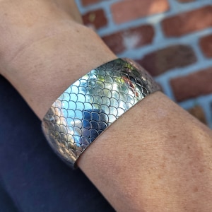 Mermaid fine silver cuff bracelet. Mermaid bracelet.   Chunky thick silver cuff bracelet