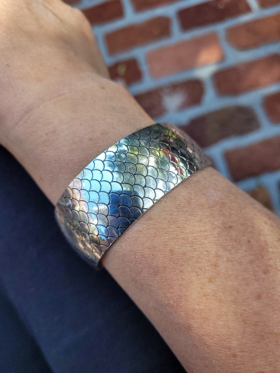 Mermaid fine silver cuff bracelet. Mermaid bracelet.   Chunky thick silver cuff bracelet