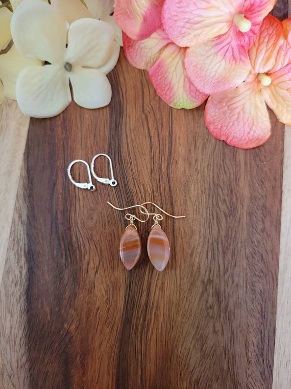 Sweet botswana gemstone earrings.  Gorgeous vibrant orange earrings. Sterling silver, gold and rose gold available