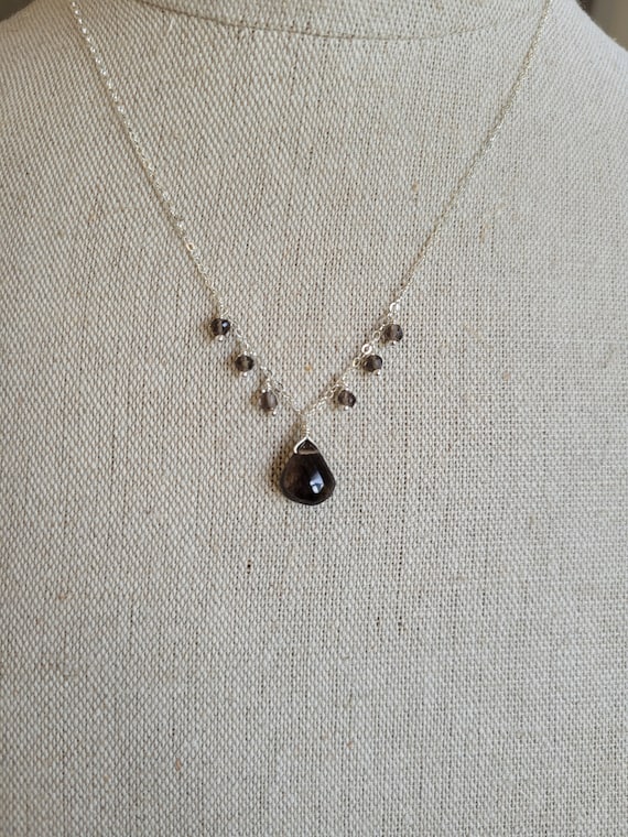 Smoky quartz statement necklace.  Sterling silver, gold or rose gold smoky quartz pendsnt necklace