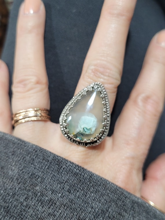 Just listed!!!  Sterling silver confetti copper chrysocolla agate statement ring.  Size 7 ready to ship