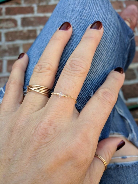 Dainty herkimer ring. Diamond chain ring. Minimalist ring. Simple diamond ring. Dainty gold ring. Dainty silver ring.  Dainty rose gold ring