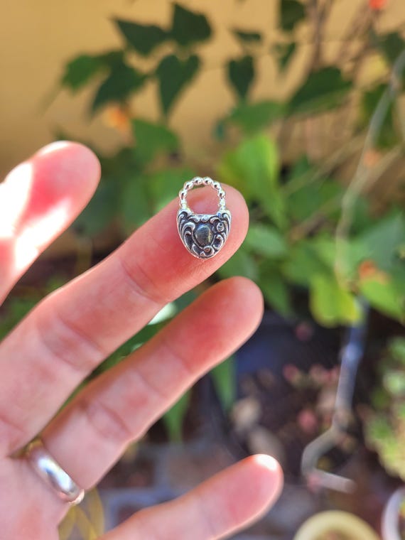 Art nouveau love locket pendant necklace. Sterling silver heart lock necklace. Vintage locket necklace