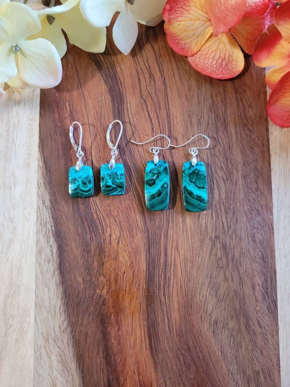 Malachite earrings. Sterling silver chrysocolla malachite earrings