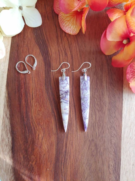 Tiffany gemstone earrings. Sterling silver tiffany earrings. Bertrandite earrings