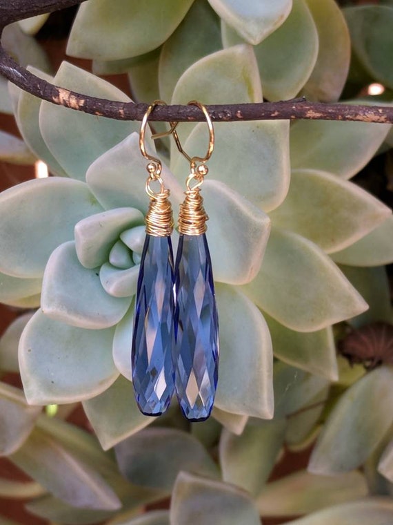 Long tanzanite earrings. Tanzanite earrings. Avail in gold filled, rose gold, and sterling silver
