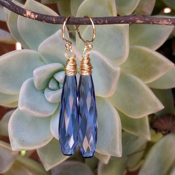 Long tanzanite earrings. Tanzanite earrings. Avail in gold filled, rose gold, and sterling silver