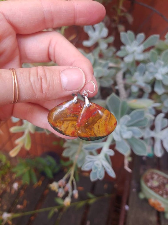African Bloodstone earrings.  Silver bloodstone earrings
