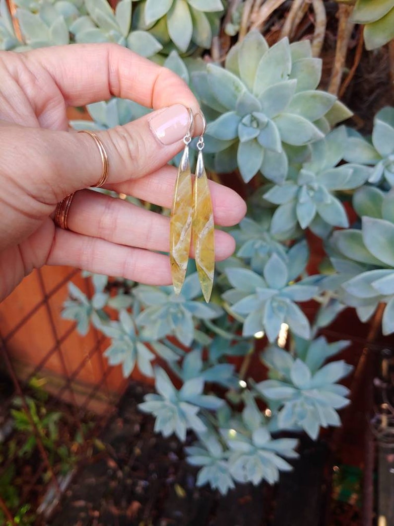 Yellow opal long earrings Dagger earrings Opal earrings
