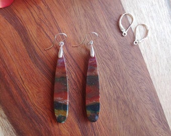 Long bloodstone earrings.  Silver bloodstone earrings