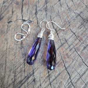Long Amethyst earrings. Amethyst earrings. Avail in gold filled, rose gold, or sterling silver