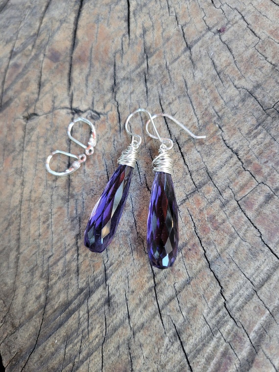 Long Amethyst earrings. Amethyst earrings. Avail in gold filled, rose gold, or sterling silver