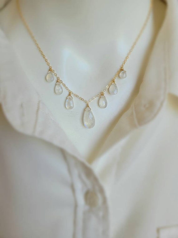 Elegant moonstone statement necklace. Gold moonstone necklace. Rose gold moonstone necklace. Silver moonstone necklace.