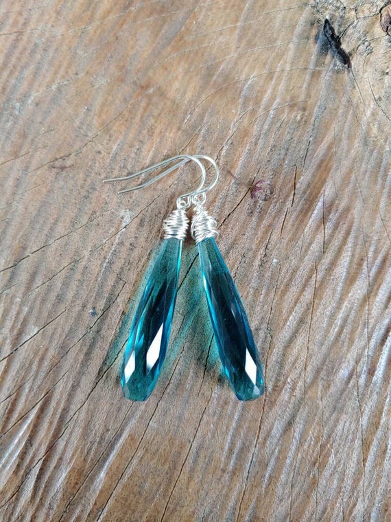 Blue apatite quartz earrings. Blue green quartz earrings. Avail in gold, rose gold filled or sterling silver