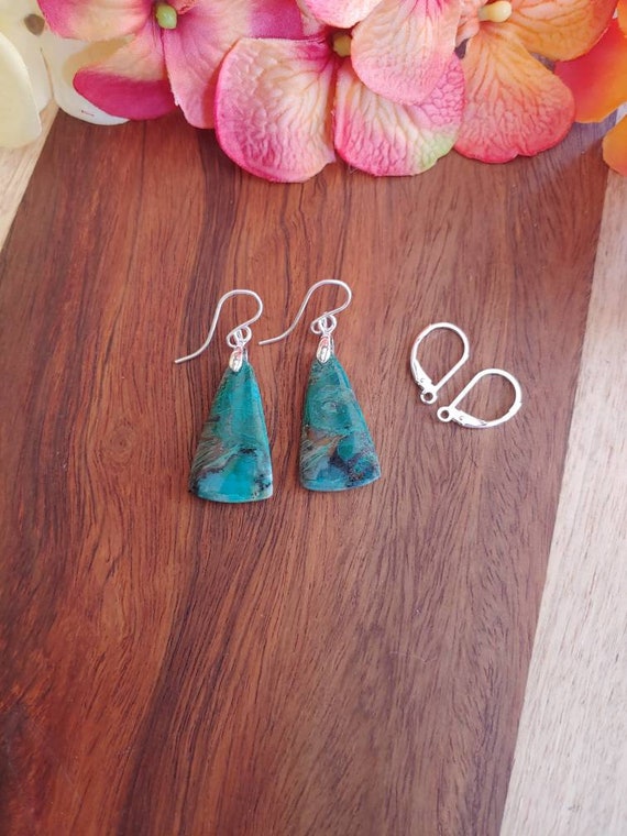 Gorgeous blue chrysocolla earrings. Silver chrysocolla earrings. One of a kind chrysocolla