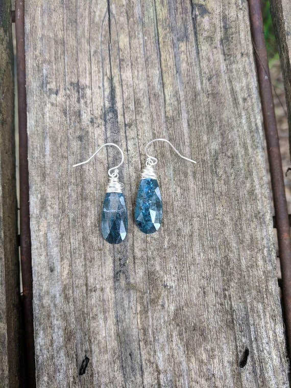 Kyanite earrings. Sterling silver gold filled or rose gold available.  Dainty kyanite earrings