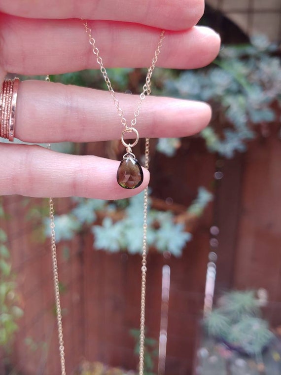 Authentic teardrop moldavite pendant necklace. Tektite pendant necklace. Gold, Rose Gold or sterling silver available.