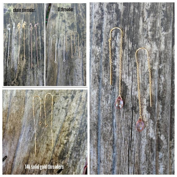 Pink topaz threader earrings. Gold topaz threader earrings.  Rose gold topaz threader.   Silver pink topaz threader