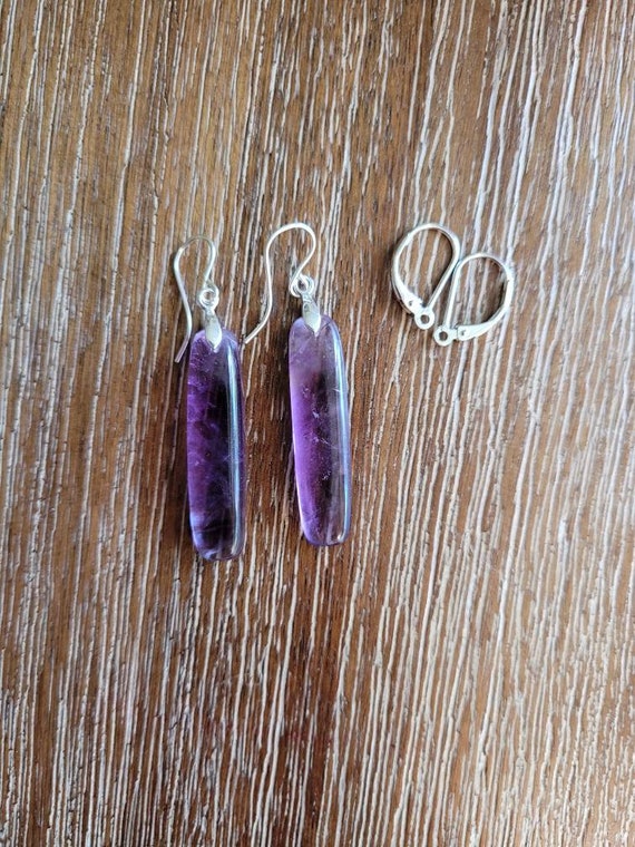 Long amethyst earrings. Sterling silver amethyst earrings.