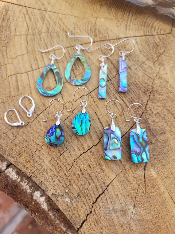 Clearance sale! Abalone shell earrings. Silver shell earrings. Nautical earrings. Rainbow opalescense earrings