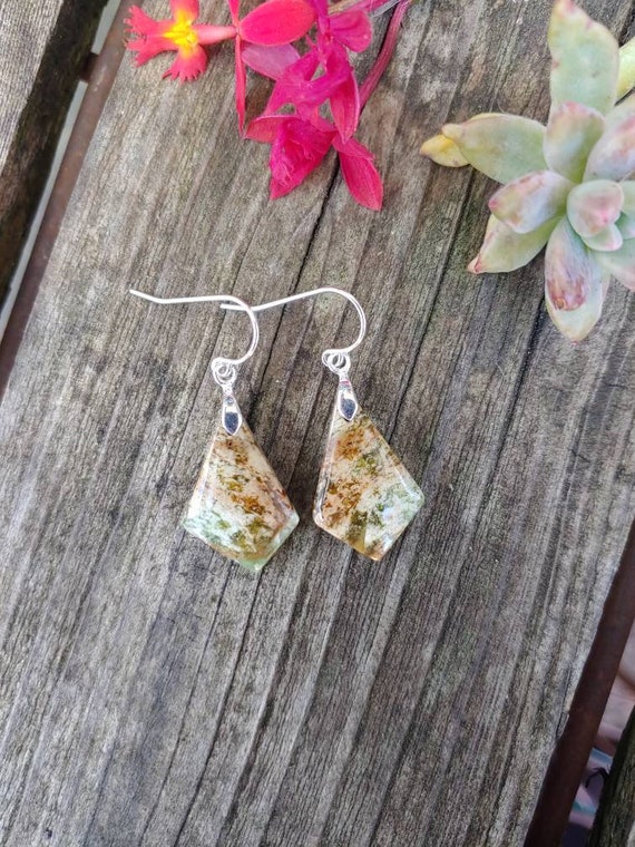 Chrome chalcedony earrings. Available in sterling silver only.  Chalcedony earrings