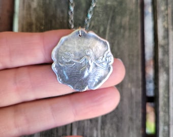 Franse art nouveau ketting met zeemeerminhanger. Sterlingzilveren zeemeerminketting