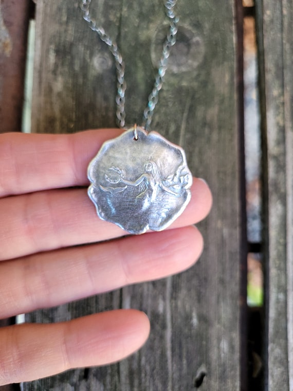 French art nouveau mermaid pendant necklace. Sterling silver mermaid necklace