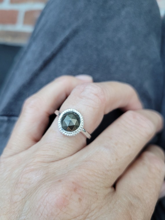 Dainty handmade pyrite ring. Sterling silver fools gold ring