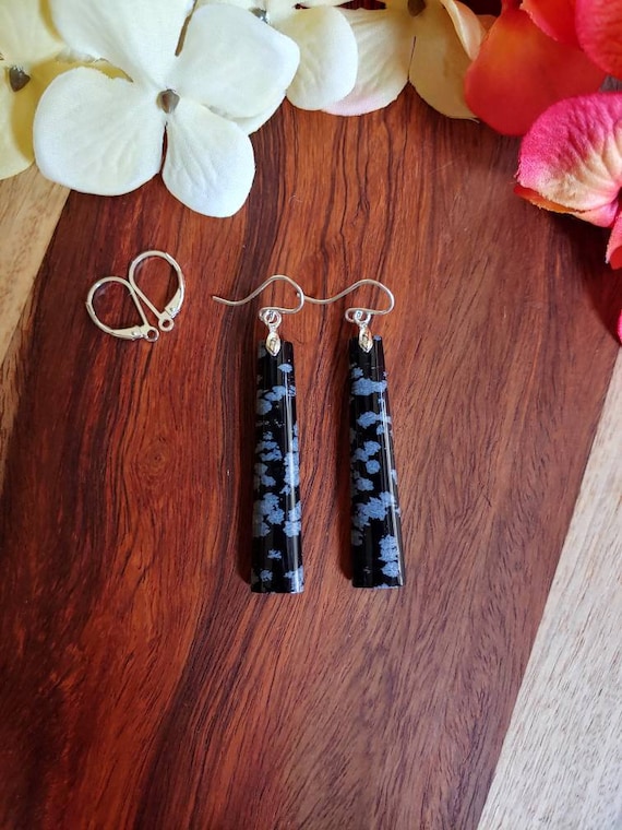 Snowflake obsidian earrings. Available in sterling silver only