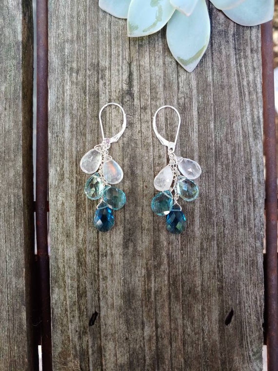 London blue topaz earrings.  Aquamarine earrings. Moonstone earrings.