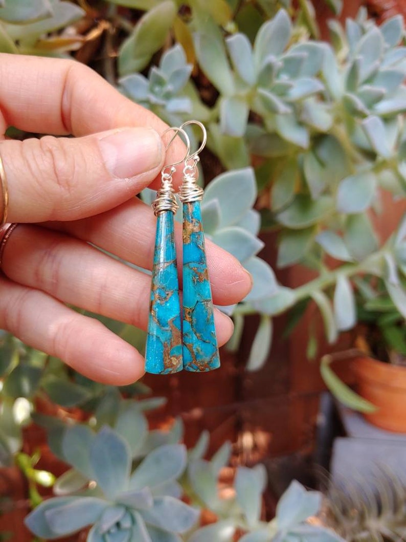 Blue Mojave turquoise earrings Clearance sale Dainty turquoise earrings gold filled and rose gold wrapping Available in sterling silver