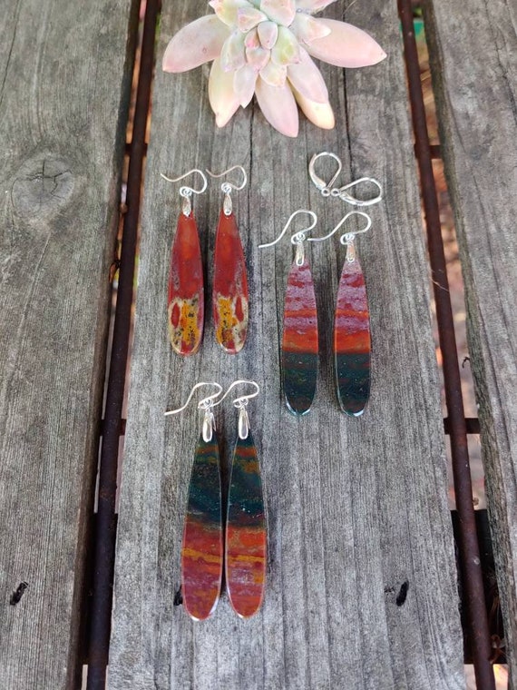 New arrivals! Long bloodstone earrings.  Silver bloodstone earrings
