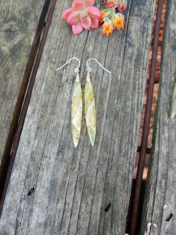 Yellow opal long earrings. Dagger earrings. Opal earrings