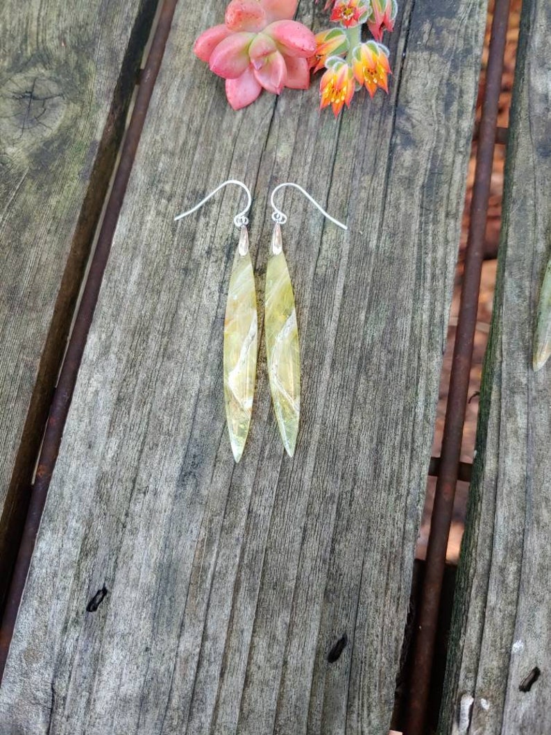 Yellow opal long earrings Dagger earrings Opal earrings