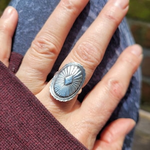 Sterling silver oval concho ring.  Made to order concho ring.