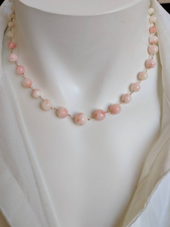 Vintage angel skin coral necklace. Sterling silver angel skin coral. Gold angel skin coral. Rose gold angel skin coral necklace