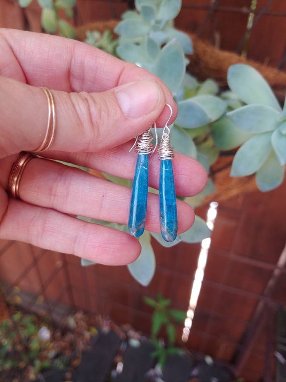 Blue apatite earrings.  Avail in gold, rose gold filled or sterling silver