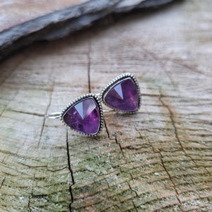 Sterling amethyst earrings. Once of a kind purple amethyst earrings. Unique amethyst earrings