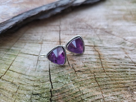 Sterling amethyst earrings. Once of a kind purple amethyst earrings. Unique amethyst earrings