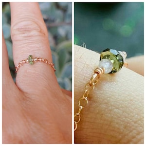Echter Moldavit Ring.  Moldavit Kettenring. Minimalistischer Ring. Gold Moldavit Ring. Silber Moldavit. Rosévergoldeter Moldavit Ring
