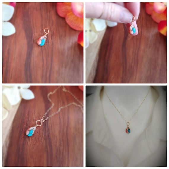 Spiny oyster turquoise pendant necklace earrings.  Silver, gold, or rose gold available
