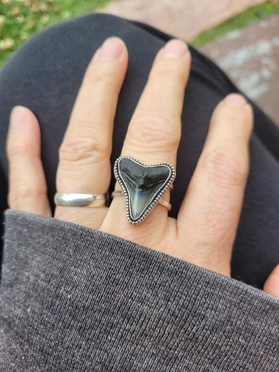 Adjustable!! Silver shark tooth ring. Sterling silver megalodon ring.  One of a kind custom ring.
