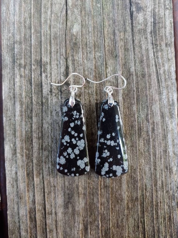 Snowflake obsidian earrings. Available in sterling silver only